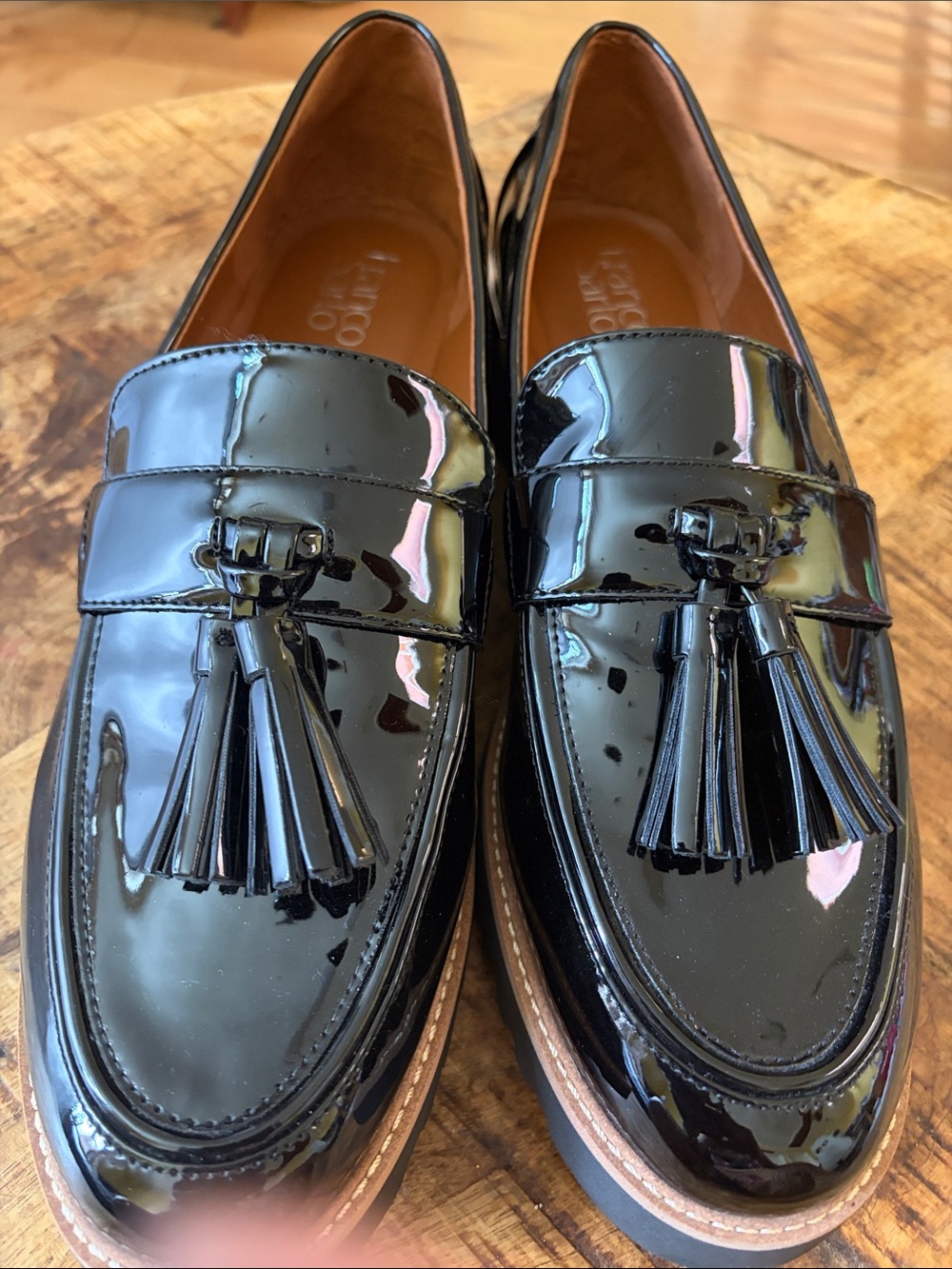 Franco Sarto Black Patent Tassel Loafers